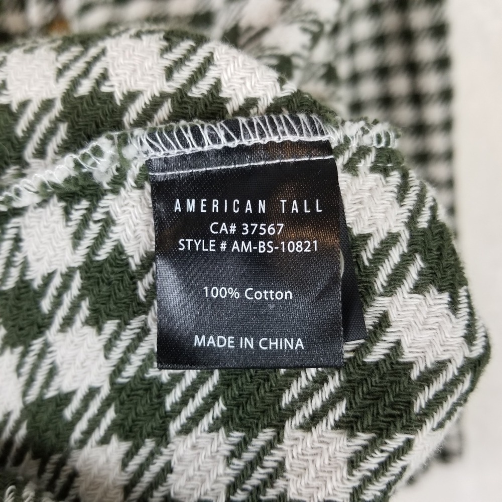 American Tall Mens Large Tall Olive Green Houndstooth Flannel Shirt AM-BS-10821 - Picture 4 of 10